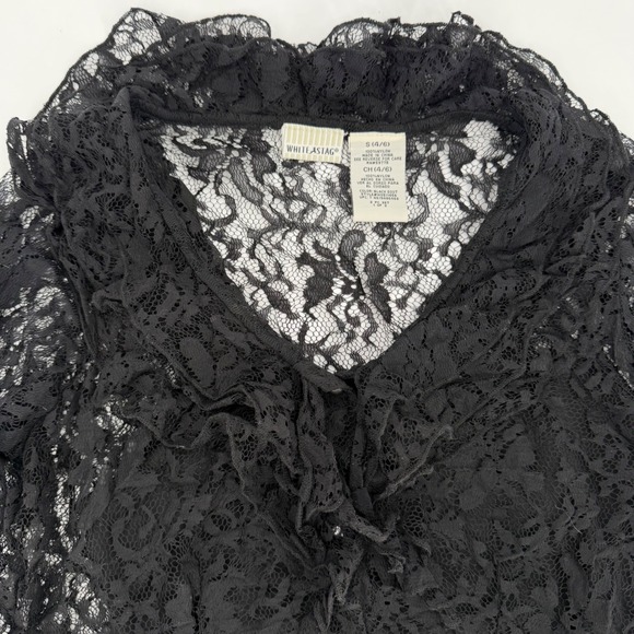 Y2K Black Lace Ruffle Goth Romantic Sheer Blouse Small Layered Fairy Grunge Top - Picture 4 of 13